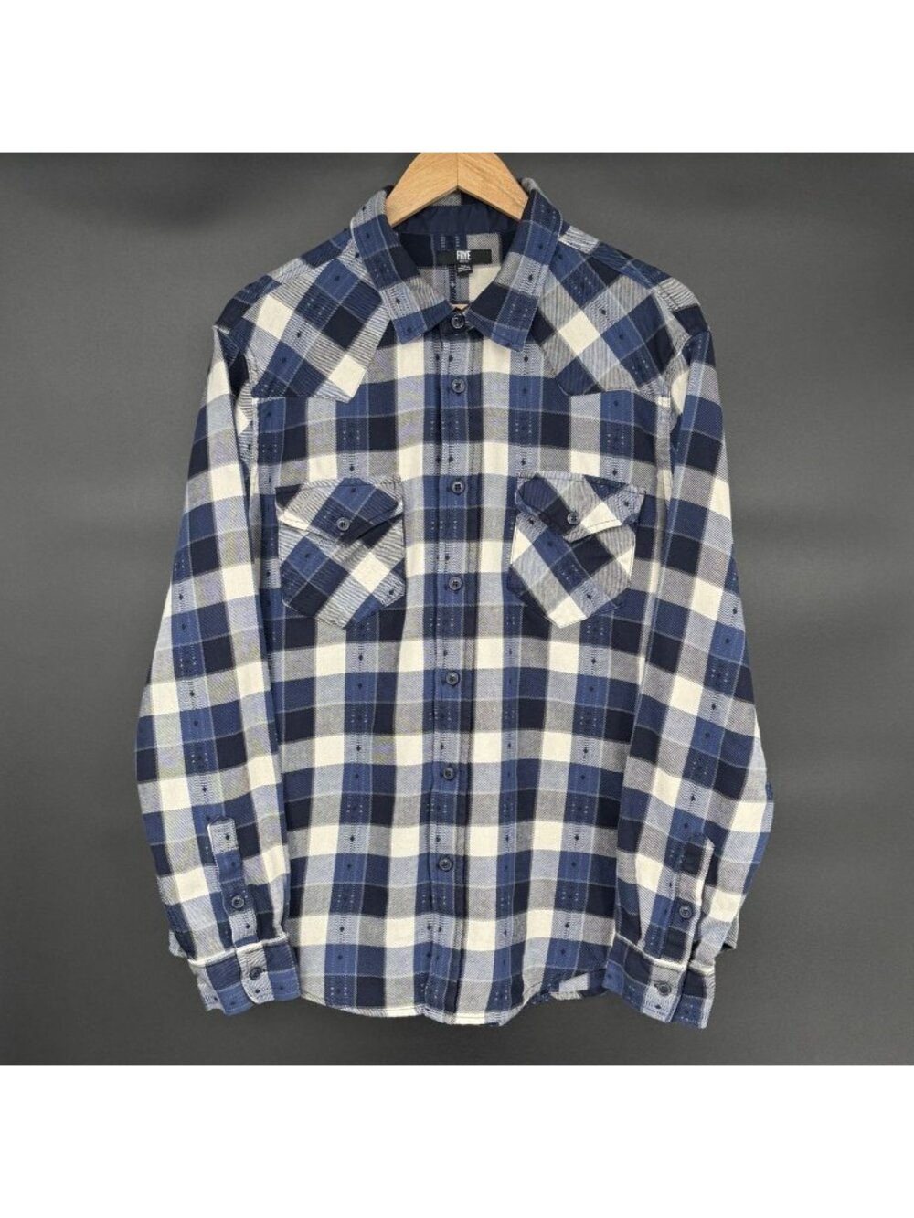 Frye Men's Plaid Flannel Button Up Shirt XL Blue 100% Cotton Long Sleeve Western